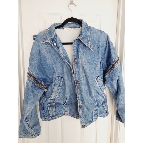 Guess Jackets & Blazers - Guess Georges Marciano Denim Jacket Blue Vintage Zip Sleeve Bomber Size M
